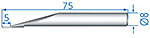 Messeinsatz mit Hartmetall - Kugel ø 1 mm, L = 75 mm 