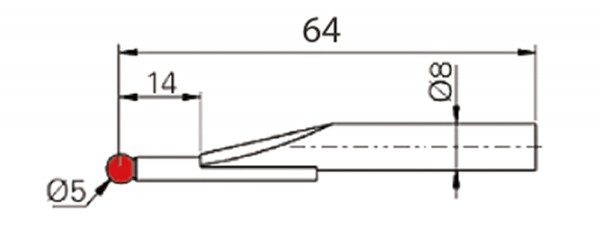 Messeinsatz mit Rubin - Kugel ø 5 mm, L = 64 mm (Standard), Schaft-ø 8 mm