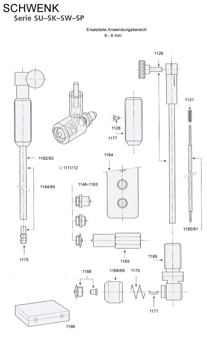 Zeichnung Ersatzteile Schwenk SU, SK, SW (6 bis 8 mm)