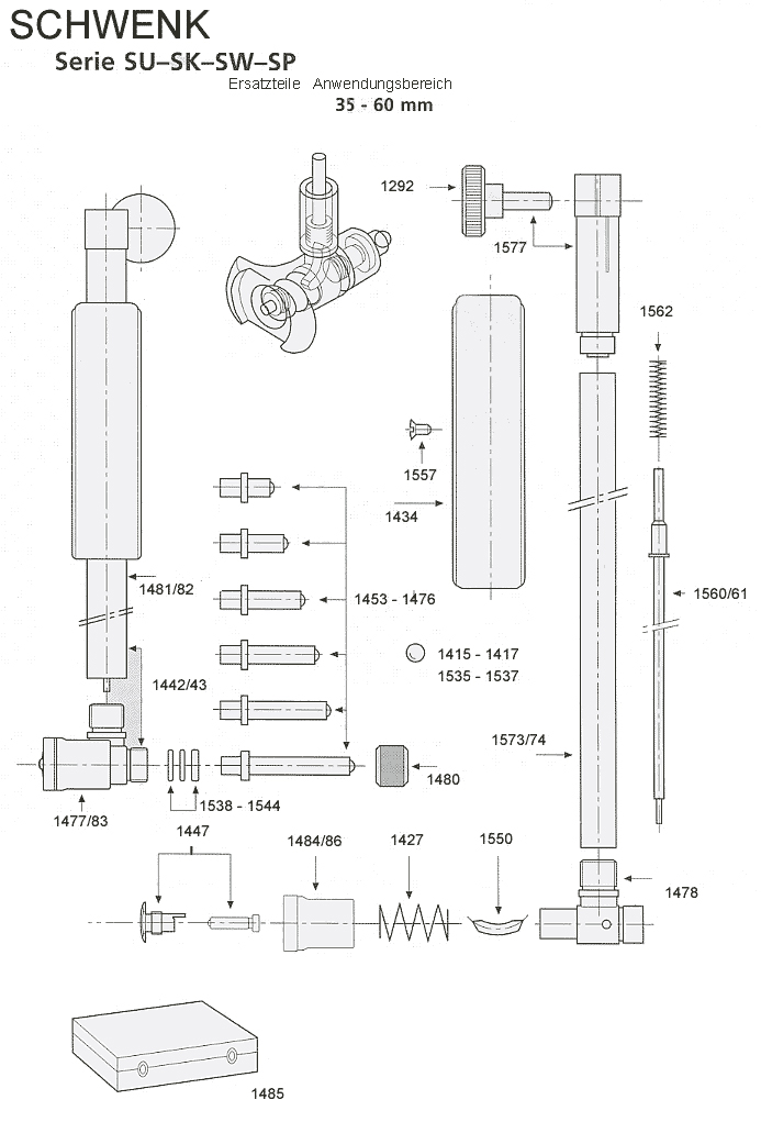 Zeichnung Ersatzteile Schwenk SU, SK, SW (35 bis 60 mm)