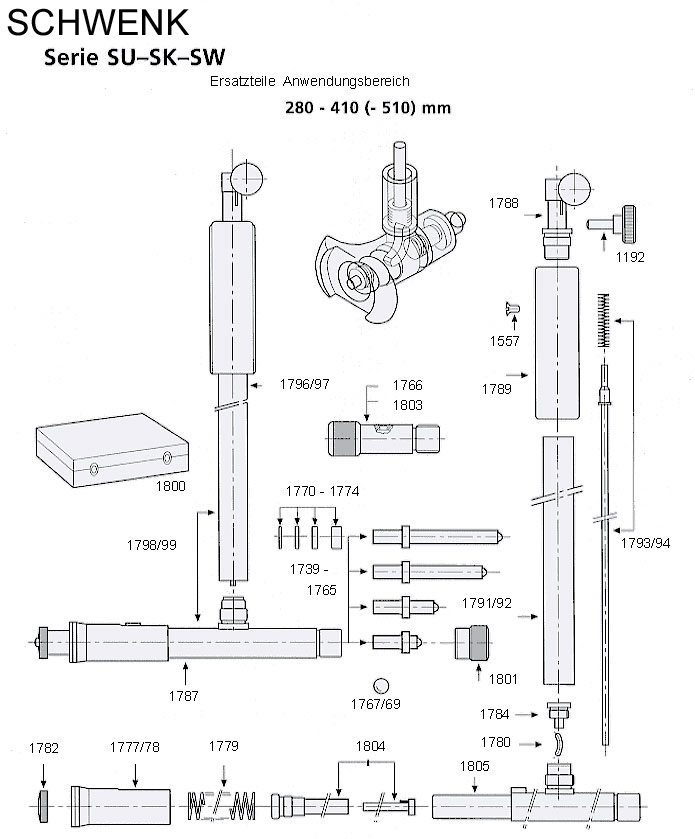 Zeichnung Ersatzteile für Schwenk SU, SK, SW, SP , 280 bis 410 ( - 510 ) mm